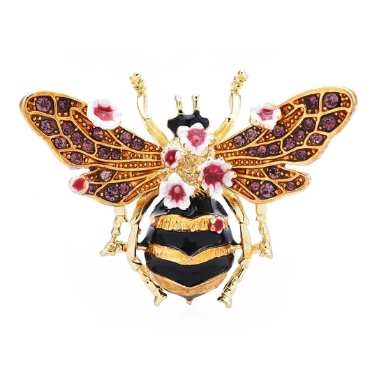 Yellow Bee Brooch With Flowers